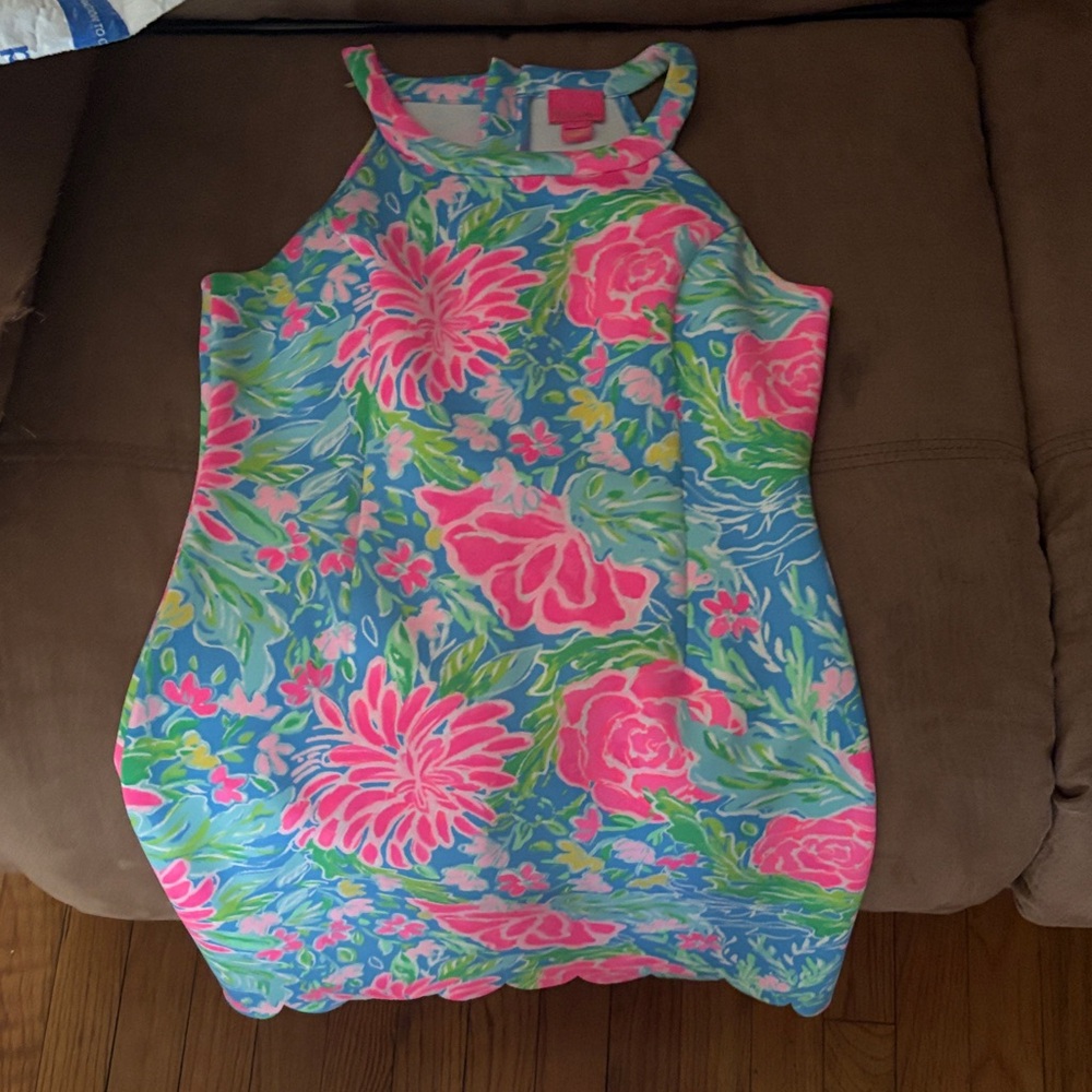 Lilly Pulitzer Girls Bright Floral Halter Dress in Blue, Pink, Green